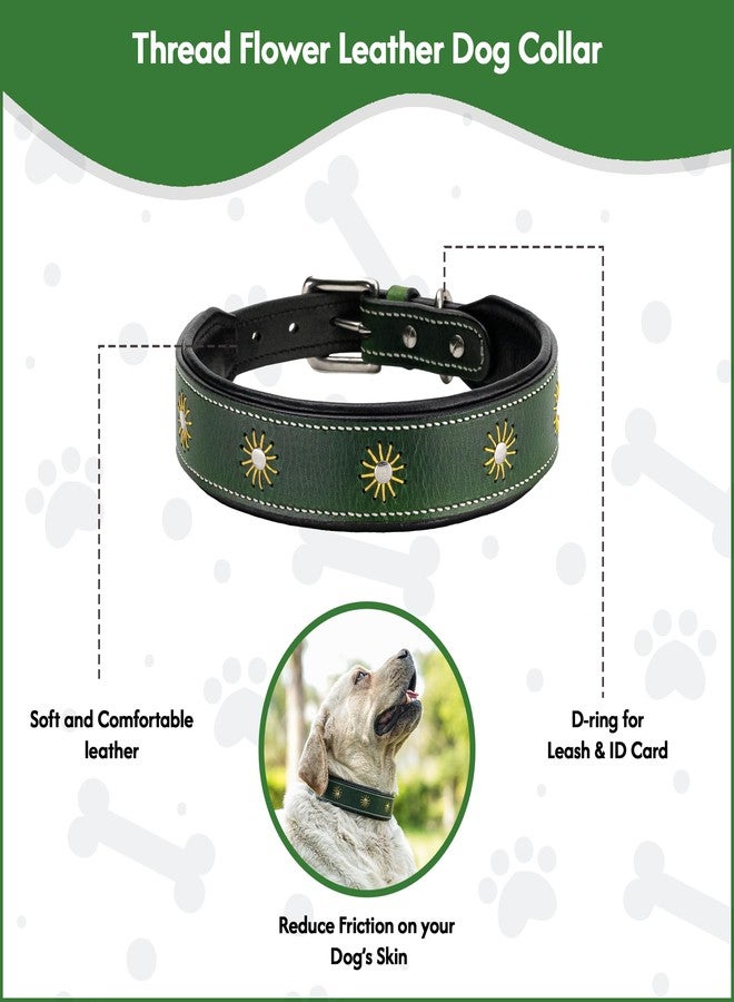 ADIL'S Adil’S Leather Dog Collar Thread Flower Design 1.5 in Width Adjustable Collars for Small Medium & Large Dogs, Genuine Leather with Strong Metal Buckle. (Green, M(16''-20'')) - Image 2